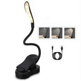 Uppladdningsbar läsningsljus LED -bok Ljus USB Flexibel boklampa Touch Dimmer Clip Table Desk Lamp Protect Eye Portable Clip Lamp252i