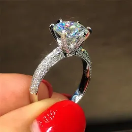 Clássico seis garra 100% solo 925 anel de prata esterlina sona 1ct diamante cz noivado anéis de banda de casamento para mulher jóias296w