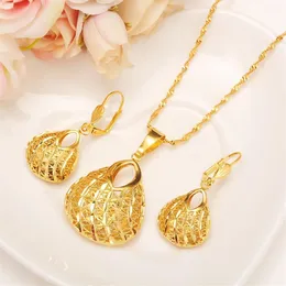 Fashion Bag Pendant Earring Set Women Party Gift Real 24k Yellow Fine Solid Gold Filled Halsbandörhängen Smyckesuppsättningar281t