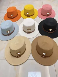 Women039s Nuevo sombrero de paja clásico sombrero de copa plana men039s de alta calidad y women039s mismo triángulo visera para el sol4978533