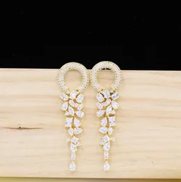 Dangle Chandelier Dubai 18 quilates ouro pingente brincos rosa borla jóias brincos para uma festa de casamento elegante e bonito l1651832