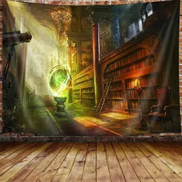 Tapestries Magic Library Wall Tapestry Hanging Library Senient Library و Magic Crystal Ball Fantasy World Tapestries لغرفة نوم غرفة المعيشة.