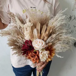 Декоративные цветы Бохо Свадебный букет Сушеная пампасная трава Оранжевый искусственный букет Винтажная осенняя церемония