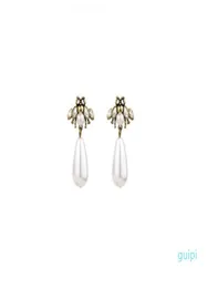 Women Brand Fashion Cute crystal bees stud earrings female vintage pearl earrings enamel animal jewelry wedding brincos accessorie9990688