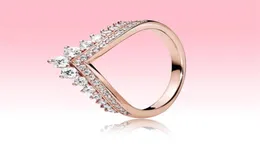 18K Rose Gold Plated Weding Ring Women Girls Princess Wish Rings för 925 Sterling Silver Cz Diamond Ring Set med Original37382374869809