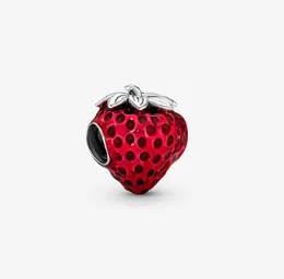 100 925 Sterling Silver Silver Beathed Strawberry Fruit Charms تناسب السحر الأوروبي الأصلي سوار الأزياء