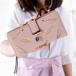 Wallets Women's Wallet Portfel Female Long Gold Hollow Leaves Pouch Handbag For Women Coin Purse Card Holders Portefeuille Fe226o