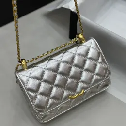 Women Crossbody Mini Flap Shoulder Bag Leather Diamond Lattice Quilted Luxury Handbag Shopping Coin Purse Trend Gold Silver Chain Evening Clutch Suitcase 19CM