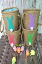 20pcslot selling Burlap Easter Ears Basket Bag Gift Packing Easter Handbag kids candy bucket tote7976817