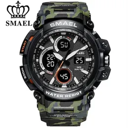 Smael Camouflage Military Watch Men防水二重の時間展示メンズスポーツ腕時計デジタルアナログクォーツ時計男性1708 210282K