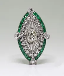 Antigo Art Deco 925 prata esterlina esmeralda branca safira floral festa de noivado tamanho anel presente de aniversário dia EUA 5 129045711