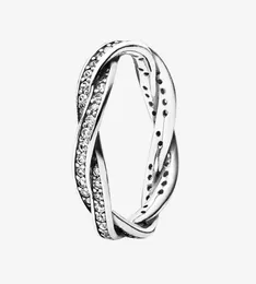 925 sterling Silver Wedding Ring Jewelry مع صندوق أصلي لخطوط الزوجين الملتوية للنساء Men9684232