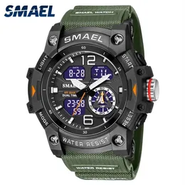Smael Dual Time Men Watch 50m 방수 군사 시계 남성 8007 Thock Resisitant Sport Watches 선물 WTACH 220421229I