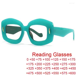 Lunettes de soleil lunettes de lecture femmes hommes Anti lumière bleue Rivets lunettes carrées irrégulières monture épaisse lunettes vertes élégantes