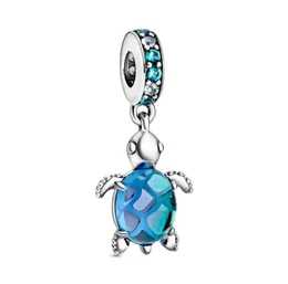 Fine jewelry Authentic 925 Sterling Silver Bead Fit P Charm Bracelets Murano Glass Sea Turtle Dangle Charms Safety Chain Pendant DIY beads3842613