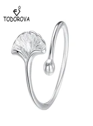 Todorova delikat ginkgo bladringar silver färg justerbara ringar söta växtblad för kvinnor bröllop smycken4963783