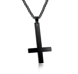 Male Black St Peter's Inverted Pendant Necklace for Men Stainless Steel Choker Crux de Sanctus Petrus Jewelry Men Necklace3224132