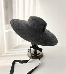 Stort brimvete stråhatt sommarhattar för kvinnor 10cm15cm18cm Brim With Blackwhite Ribbon Beach Cap Boater Flat Top Sun Hat Y204264243