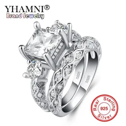 YHAMNI Nieuwe Collectie 100% 925 Sterling Zilveren Trouwring Set Voor Vrouwen Bruid Engagement Mode-sieraden Bands Gift LRA0257238P