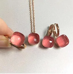 Kolye Küpe Seti Klasik 3pcs/Set Kadınlar Halk Mücevherleri 34 Molors Pembe Kristal Gül Altın Kaplama