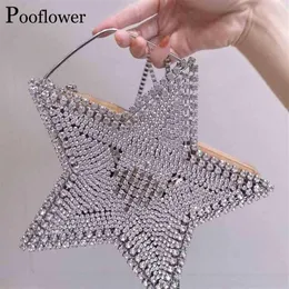 Evening Bags Pooflower Diamond Star Heart Chains Mini Shoulder Women Crystal Wedding Party Purse Clutch Chic Wallet ZH256278x