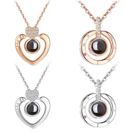 New Rose Gold Silver I love you 100 Lanugage Necklace Love Memory Projection Heart Necklace Birthday Gift Drop 217G