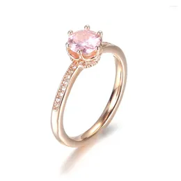 Anéis de cluster rosa rosa espumante coroa solitaire anel para mulheres autêntico s925 prata esterlina senhora jóias menina presente de aniversário