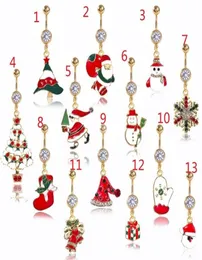 DS8 New Christmas belly button ring piercing red woman body Piercing jewelry rhinestones tree Navel bar 14G stainless steel1618893