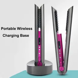 Hårrätare Flat Iron Hair Starten med laddningsbas Professional Mini Straceener Wireless Curling Iron USB Cordless Hair Curler 231211