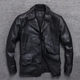 Men's Leather Faux Long Jacket Men Genuine Wind Coat Classic Black Plus Size Cowhide Casual Cloth 231213