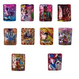 3.5G Holographic Mylar Bags Cartoon Ziplock Pouch Plastic Packaging Aluminum Zipper Die Cut Package 3.5