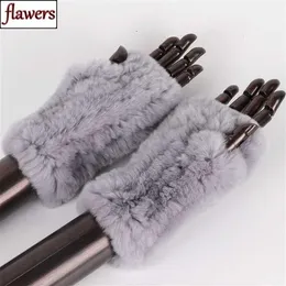 Frauen 100 % echte echte gestrickte Rex Kaninchenfell Fäustlinge Winter warme Dame Fingerlose Handschuhe handgefertigte Strickfäustlinge 211026314d