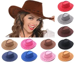 Cappello da cowboy vintage moda cappello da jazz in pelle scamosciata a tesa larga stile occidentale cappelli Fedora in feltro accessorio per vestito operato per uomo donna4954549