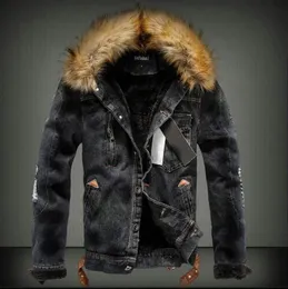 Men's Jackets Drop Mens Denim Jacket with Fur Collar Retro Ripped Fleece Jeans Jacket and Coat for Autumn Winter S-XXXXL 231212