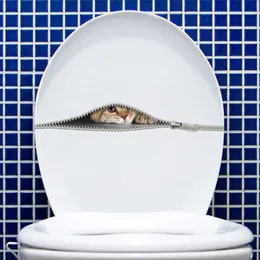 Gato bonito toalete adesivos espreitar gato zíper adesivos de parede para banheiro crianças quarto móveis arte adesivos decorativos decalques de parede