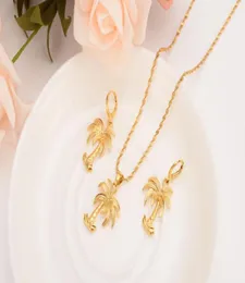 K Solid Gold Finish Coco Tree Necklace Chain Earrings Pendant Fashion New Choker Jewelry Set Women Teens Girl Charms Jewelry1781791