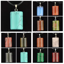 Pendant Necklaces 12pcs Men Women's Fashion Jewelry Natural Stone Semi Precious Pendants Necklace Semi-cylindrical Geometric Charms Gift