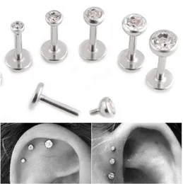 Gem Dudak Saplama Lage Helix Tragus Temiz Kristal Kulak Labret Piercing Küpe Çubuğu Dahili Dişli 16g Elmas Dudak Yüzüğü Lot Çelik1235262