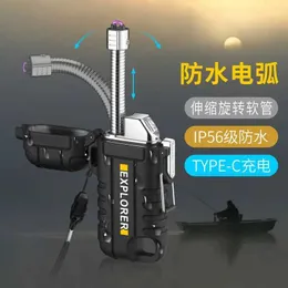 OutdoorWaterproof Telescopic Dual Arc Rechargeable Lighter with Pendant USBTypeC Cigarette Windproof Mute Camping Helper