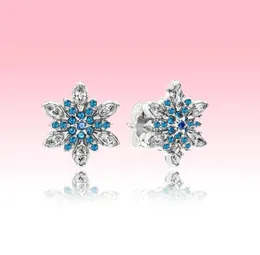 Blue CZ Diamond Snowflake Stud Brincos de luxo jóias femininas para P 925 Brincho de prata com caixa original set5952221