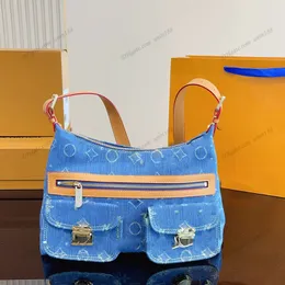 23 Women Luxurys Designers Classic Totes Bags Pochette Handbag Denim Imprint Flowers Detachable Chain Messenger Bag Messenger Ladies Wallets Pouch Purse 30CM