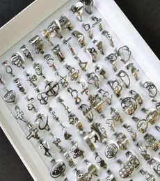 Band 50PCS Ganze Menge Edelstahl Frauen Dame Weibliche Mode Schmuck Gemischt Stilvolle Laser Schneiden Finger Ring Geschenke 22114871928