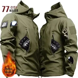 Mensjackor Shark Skin Soft Shell Tactical Jacket Men Fleece Army Military Waterproof Combat Hooded Hunting Windbreaker Coats 231212
