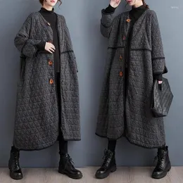 Casacos de trincheira femininos 2023 outono / inverno estilo retro tamanho grande casaco longo solto jaqueta de algodão espessado blusão para mulheres outwear z4161