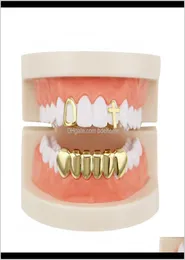 Grillz grelhas dentárias entrega direta 2021 fundo de fábrica cor dourada conjunto de dentes design misto falso dente grillz hiphop legal men b4776826