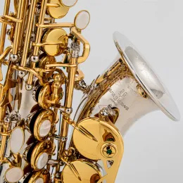 SC-9937 Bb Saxofone soprano banhado a prata com chave dourada Instrumento de sopro profissional de latão B Sax plano