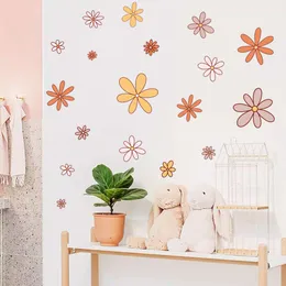18pcs/set Retro Hippie Groovy Daisies Flowers Boho Style Wall Stickers for Living Room Bedroom Home Decorative Wall Decals Decor