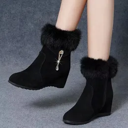 Boots vinter mode kvinnor kilar ankel stövlar ökar höjdskor höga klackar stövlar metall strass botas mujer 231213