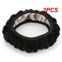 Steering Wheel Covers 2PCS Cover Black Warm Plush Wool Fuzzy Soft Super Thick Protector Decoration Car Accessories
