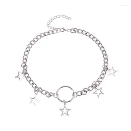 Chains Collarbone Chain Temperament Round Circle Five-pointed Star Hollow Necklace